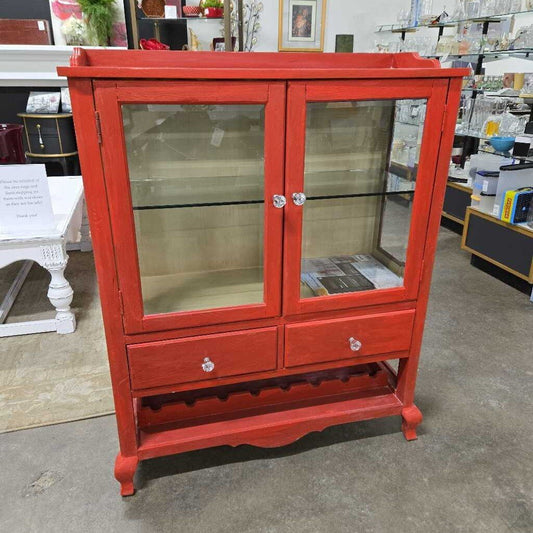 RED CABINET W/GLASS DOORS