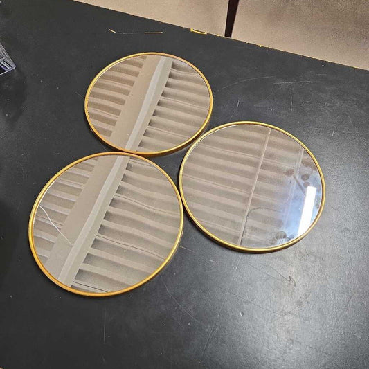 S/3 10.25" GOLD ROUND MIRRORS
