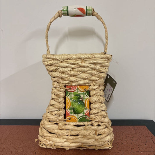 TALL BASKET W/CERAMIC FRUIT ART