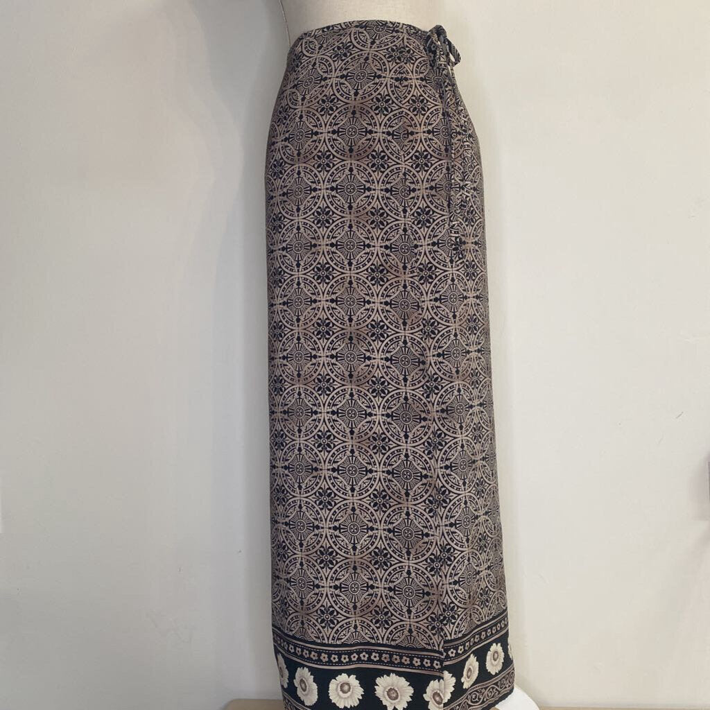 ECRU - BROWN/BLACK PATTERNED MAXI WRAP SKIRT
