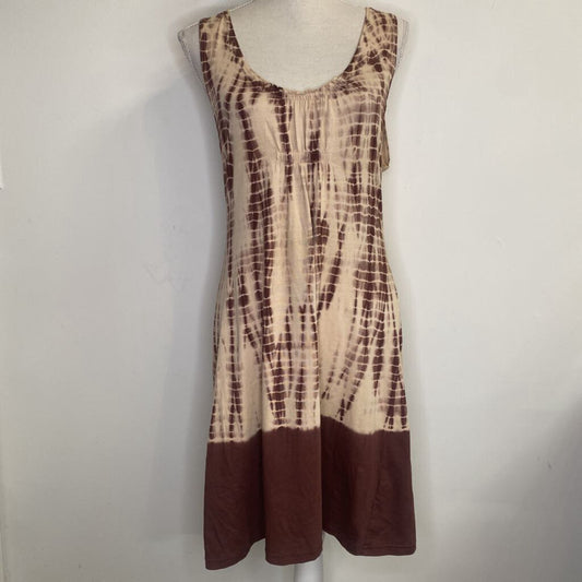 CALVIN KLEIN JEANS - BROWN/CREAM TIE-DYE SLEEVELESS MIDI DRESS MIDI DRESS
