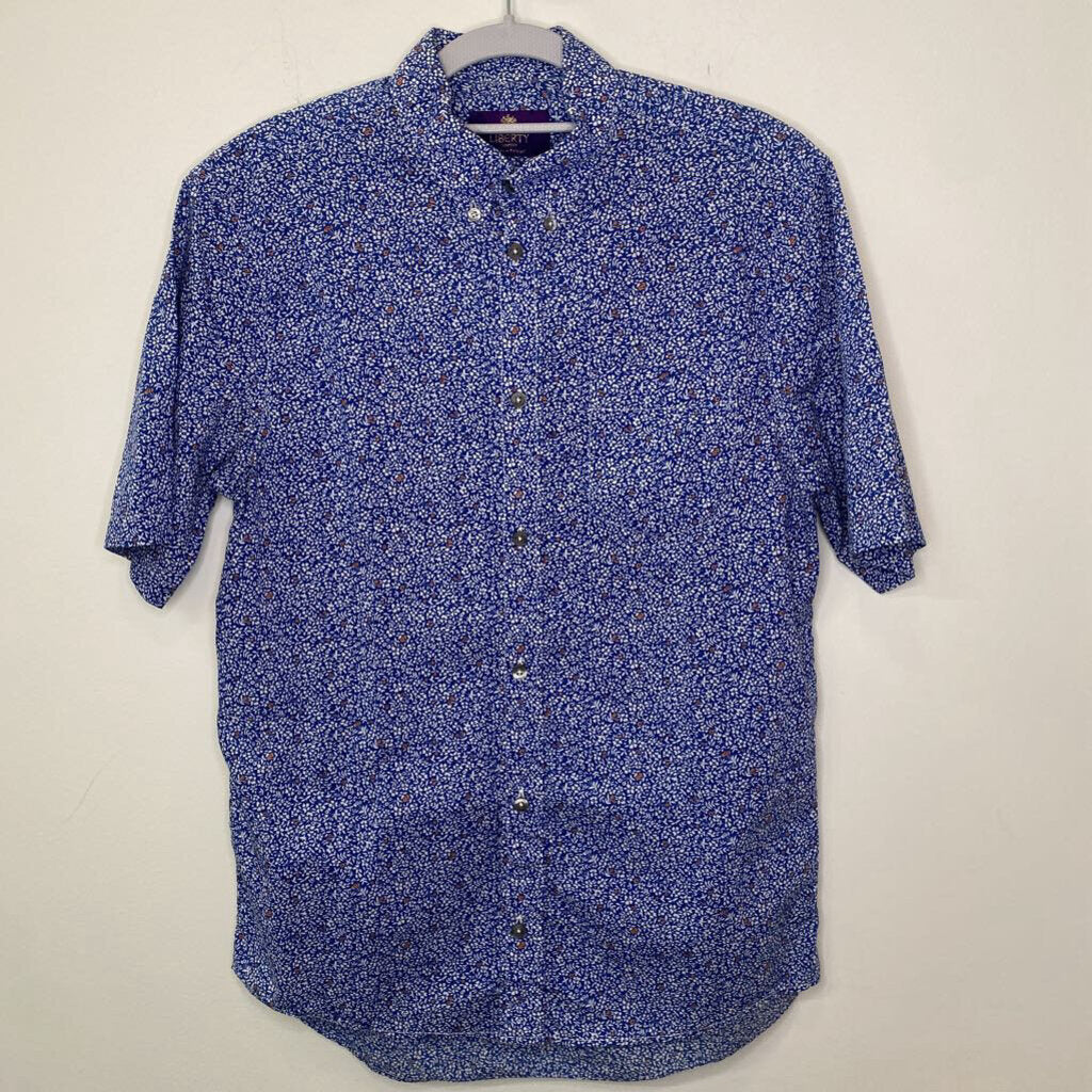 BLUE FLORAL SHORT SLEEVED DRESS SHIRT