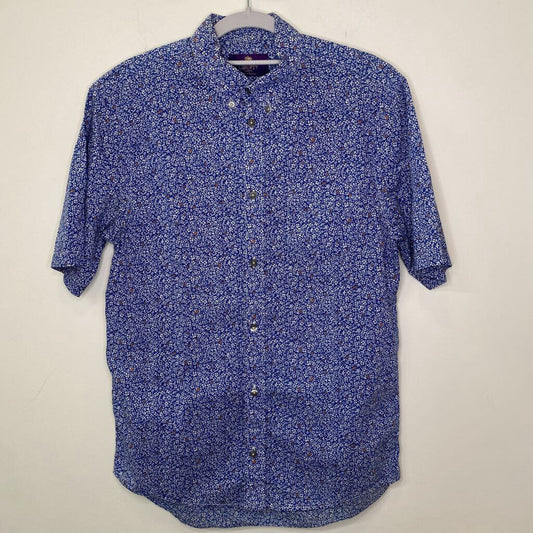 BLUE FLORAL SHORT SLEEVED DRESS SHIRT