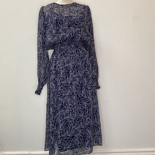 TOMMY HILFIGER - NAVY/WHITE PATTERNED L/S MIDI DRESS