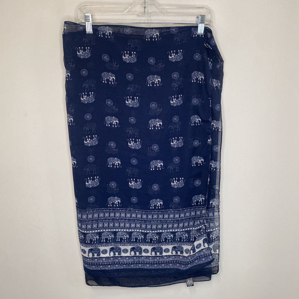 NAVY ELEPHANT PATTERN WRAP SKIRT
