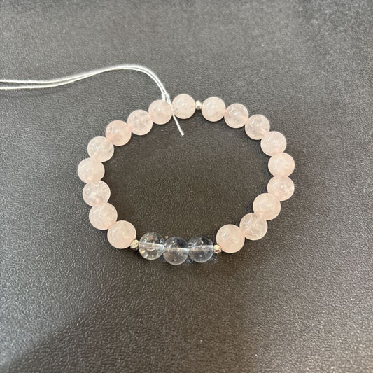 Rose Quartz (2 sizes of beads) with Clear Quartz Focal