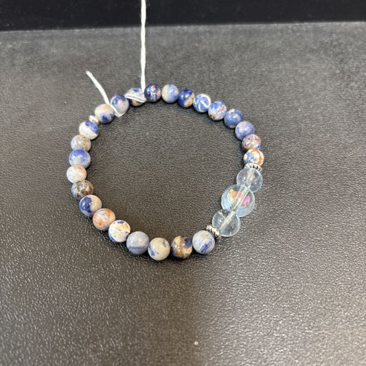 Sodallite 6mm with Blue Aura and Rainbow Quartz