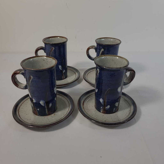 S/4 OTAGINI BLUE PUSSYWILLOW CUP & SAUCERS