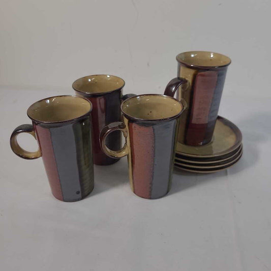 S/4 OTAGINI MULTI COLOURED STRIPED CUP & SAUCERS