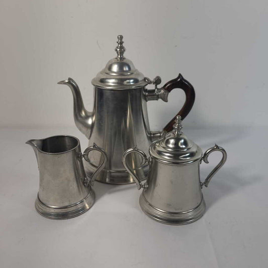 METAWA HOLLAND REAL PEWTER COFFEE, CREAM & SUGAR
