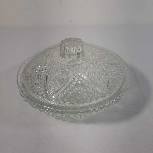 VTG PRESSED GLASS CANDY DISH HEARTS & ROSES