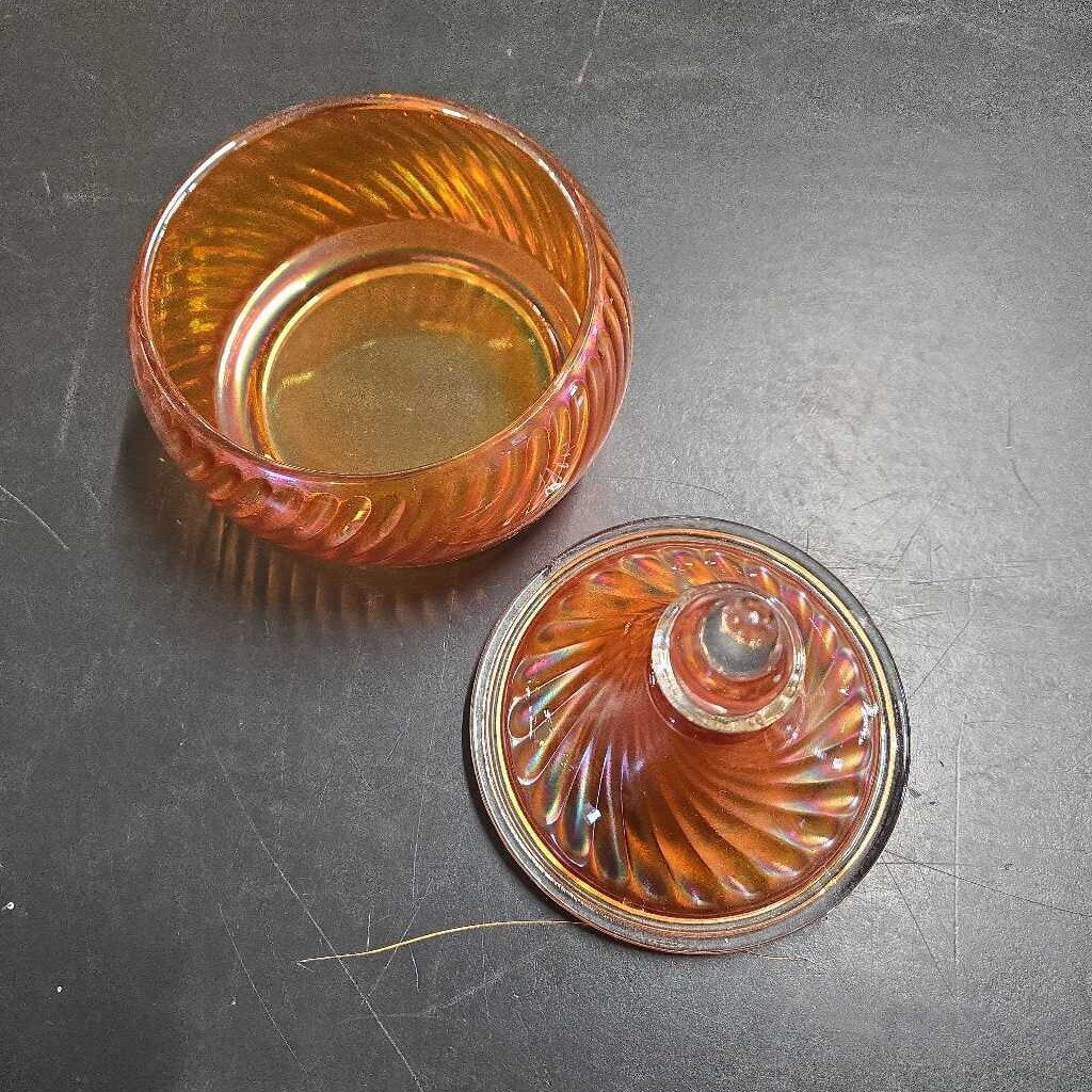 CARNIVAL GLASS CANDY DISH W/LID