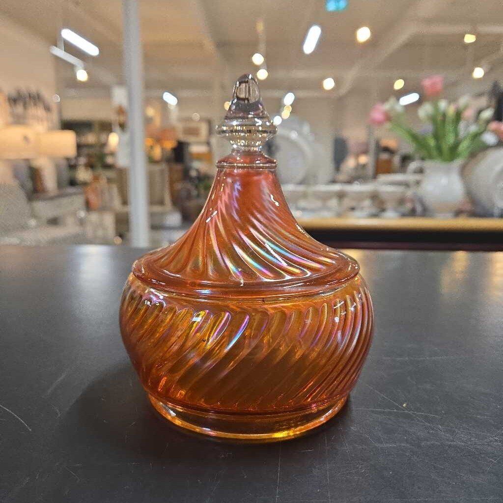 CARNIVAL GLASS CANDY DISH W/LID