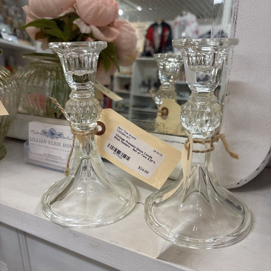 Vintage Pressed Glass Candle Stick Holders - Set of Two