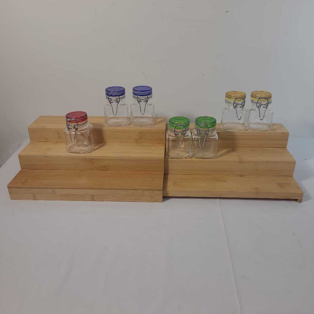 2 WOOD SPICE SHELVES W/7 BOTTLES