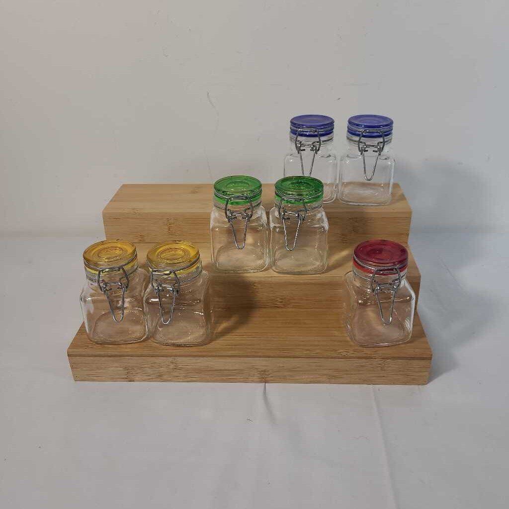 2 WOOD SPICE SHELVES W/7 BOTTLES