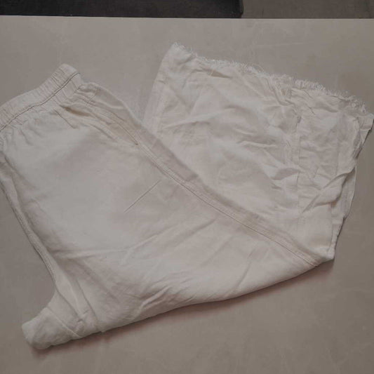 WHITE CROPPED LINEN DRAWSTRING PANTS