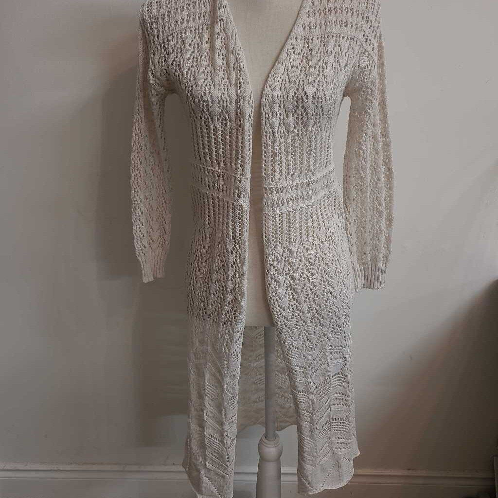 OPEN FRONT BEIGE KNIT CARDIGAN