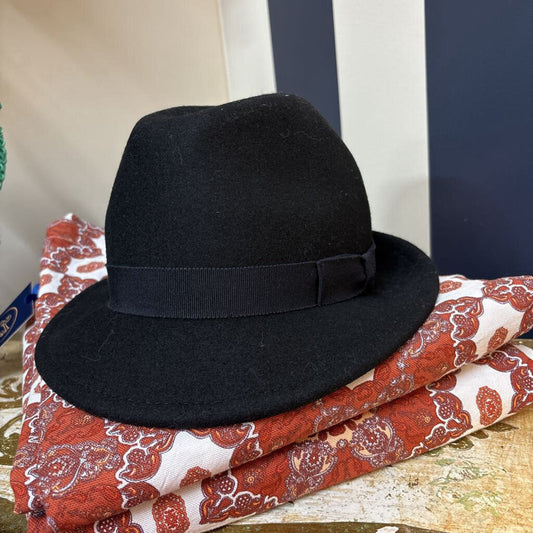 HUGO BY HUGO BOSS BLACK 100% VIRGIN WOOL FEDORA HAT