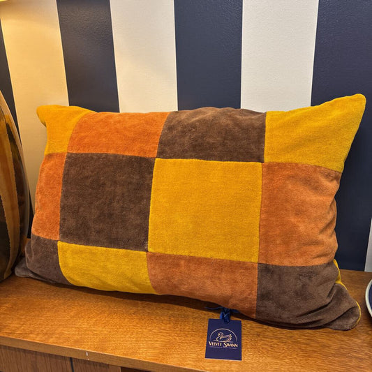 VINTAGE 1970'S PILLOW IN WARM PATCHWORK COLOURS - FINE CORDUROY