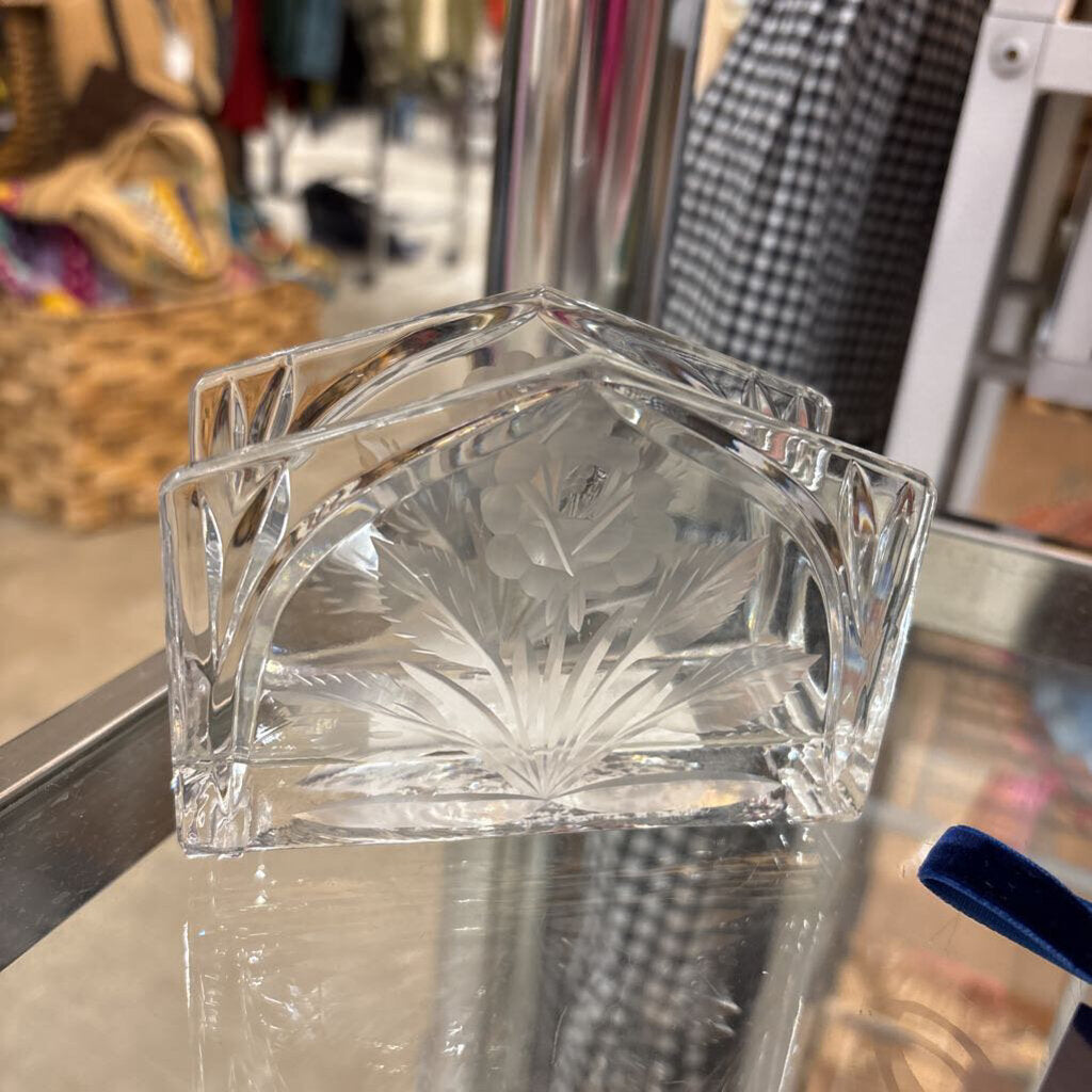 VINTAGE ETCHED GLASS NAPKIN HOLDER