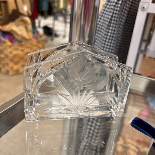 VINTAGE ETCHED GLASS NAPKIN HOLDER
