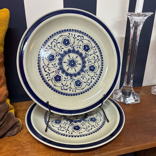 QUASAR INDIGO (JAPAN) BLUE AND CREAM STONEWARE PLATES - SOLD AS A PAIR