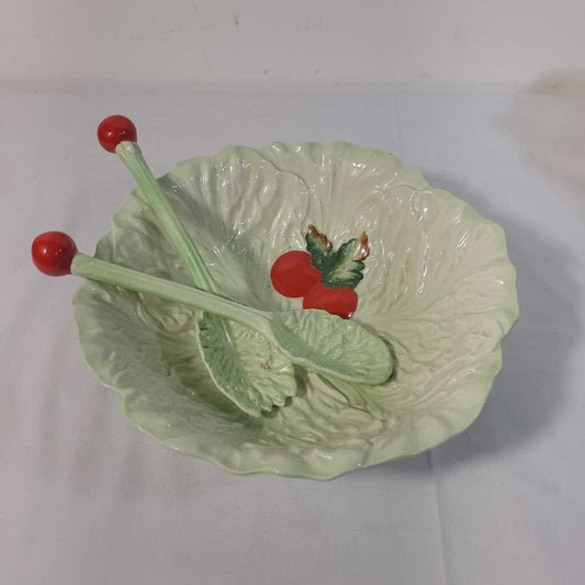 VTG CARLTON WARE LETTUCE LEAF BOWL W/ EMBOSSED TOMATOES & SPOONS