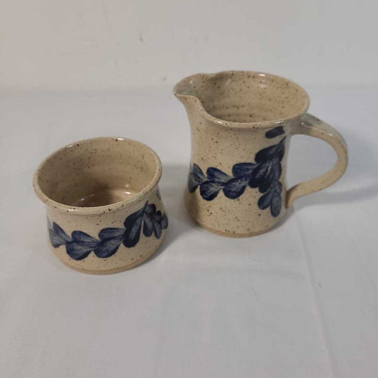 CERAMIC CREAM & SUGAR W/ BLUE LEAVES
