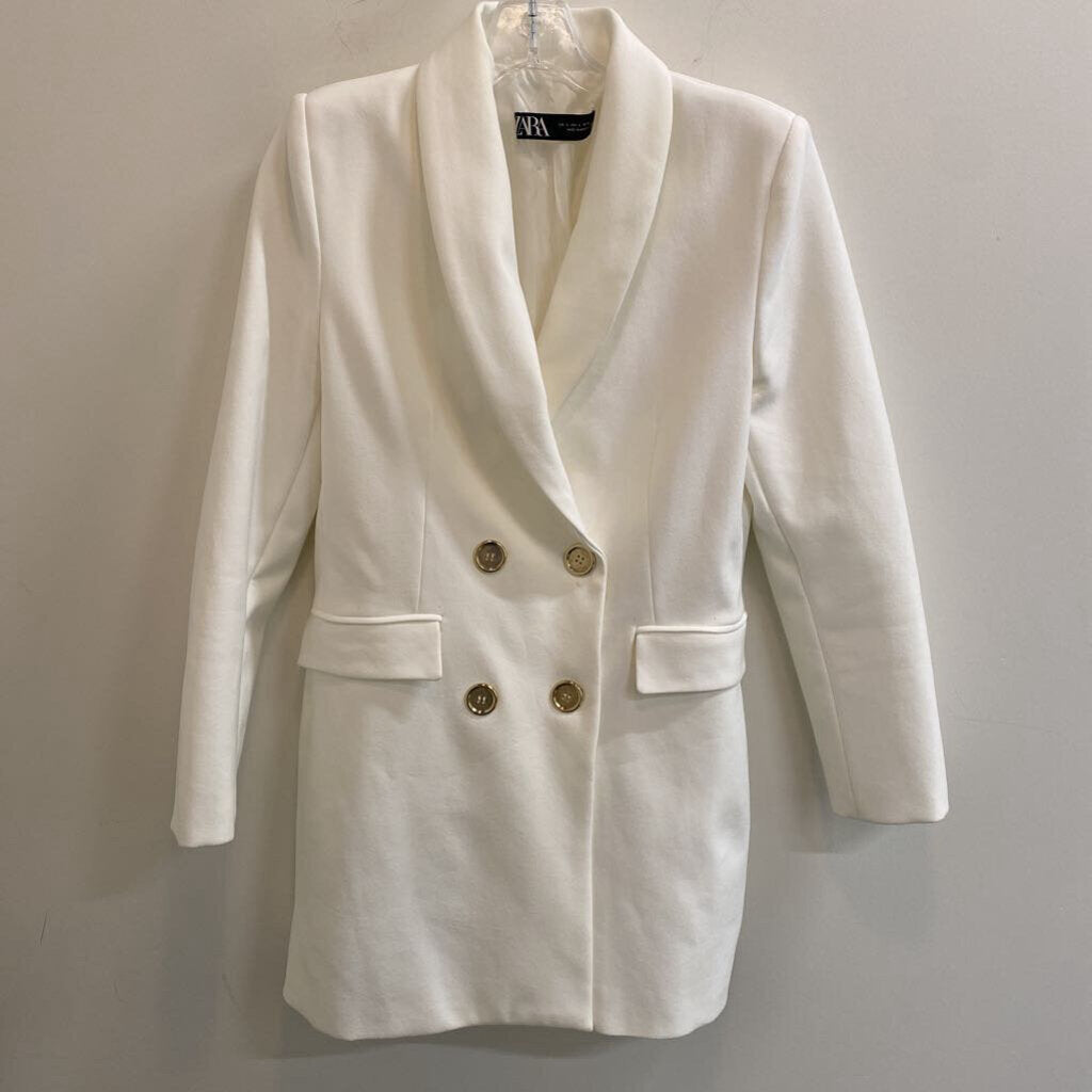 ZARA - WHITE BLAZER JACKET W/ GOLD BUTTONS