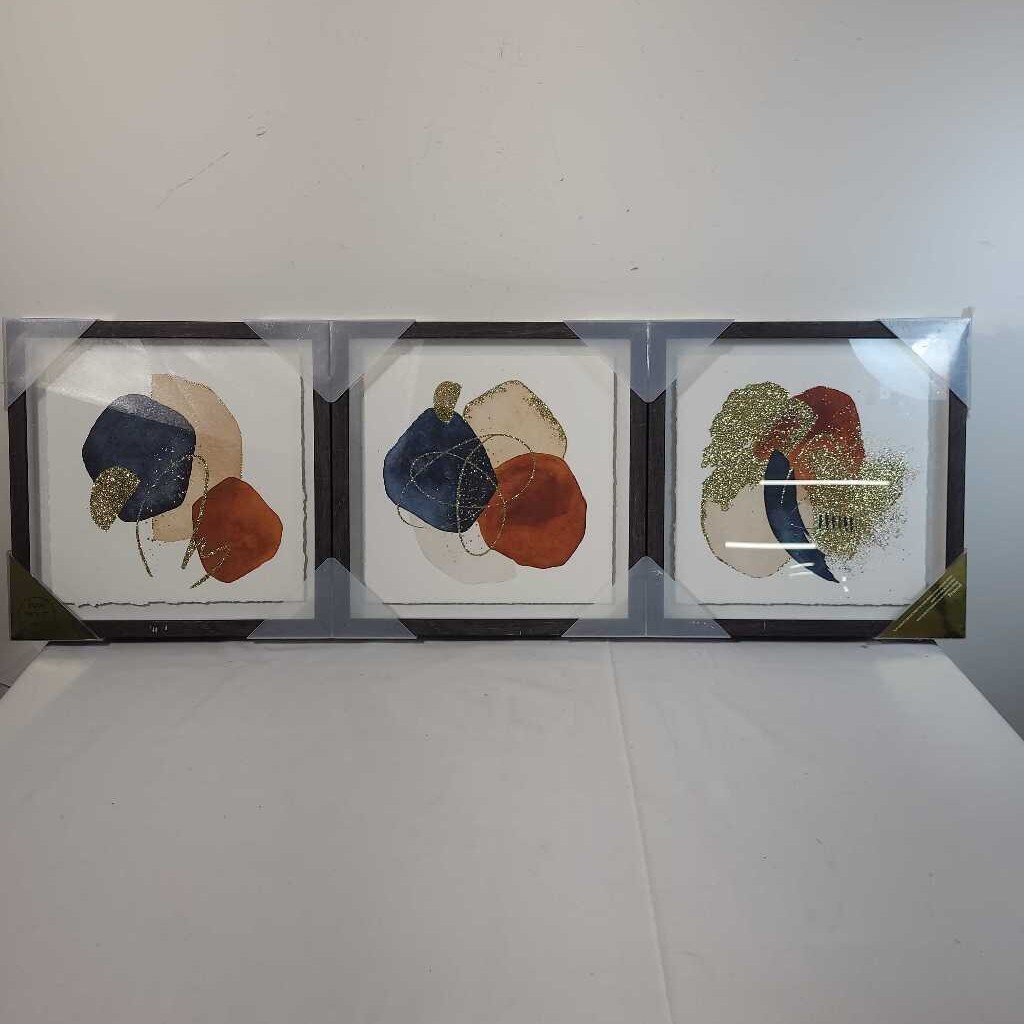 S/3 GOLD/BLUE ABSTRACT WALL ART