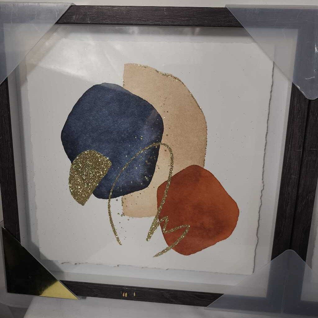 S/3 GOLD/BLUE ABSTRACT WALL ART