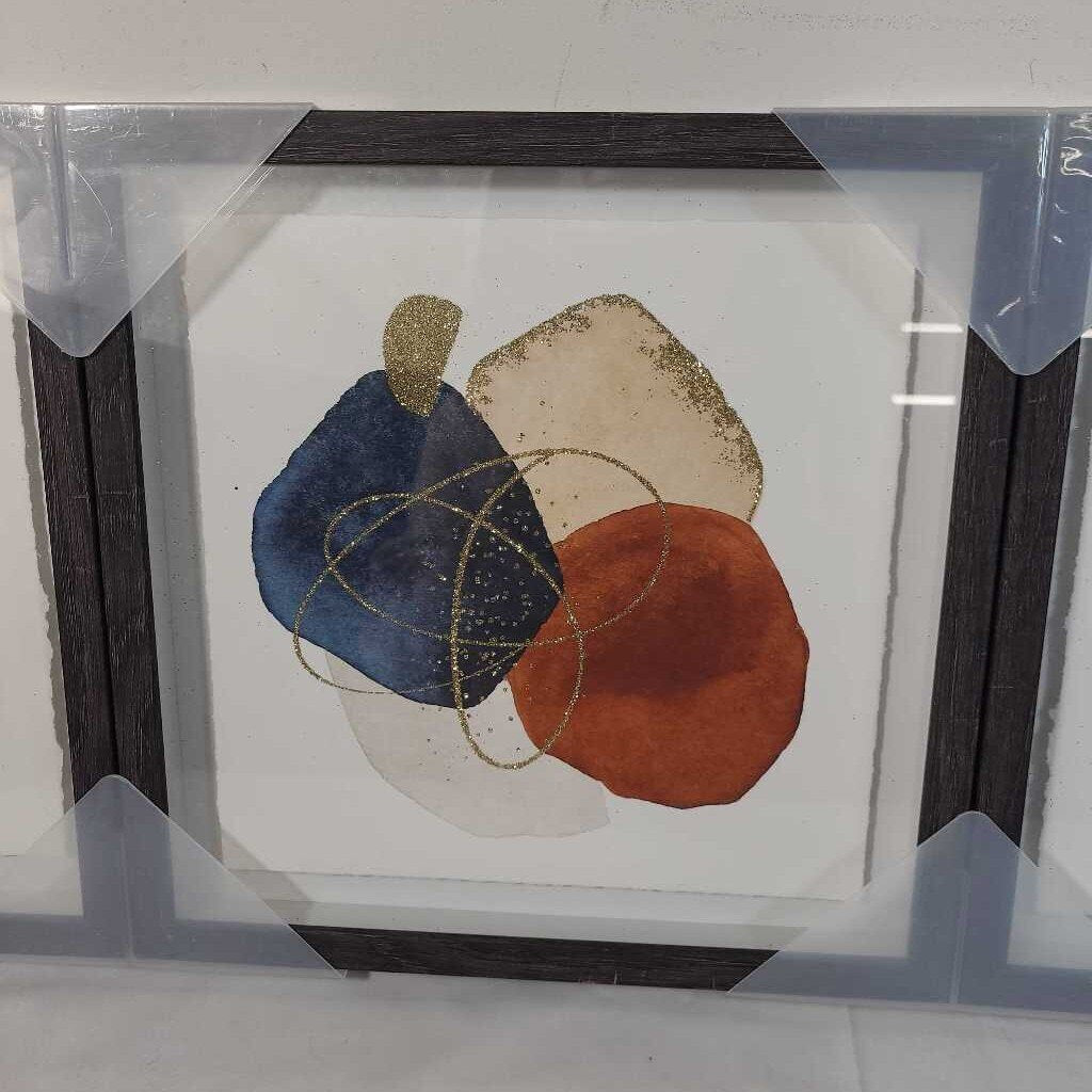 S/3 GOLD/BLUE ABSTRACT WALL ART