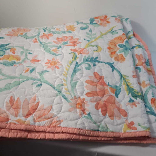 3pc PEACH FLORAL QUEEN COVERLET