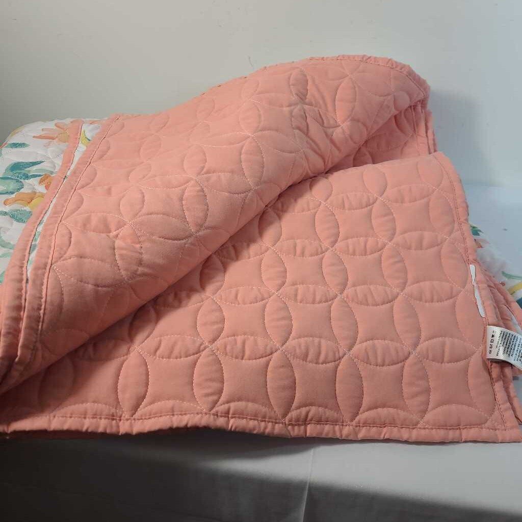 3pc PEACH FLORAL QUEEN COVERLET