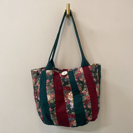 HANDMADE GREEN/MAROON STRIPED TOTE