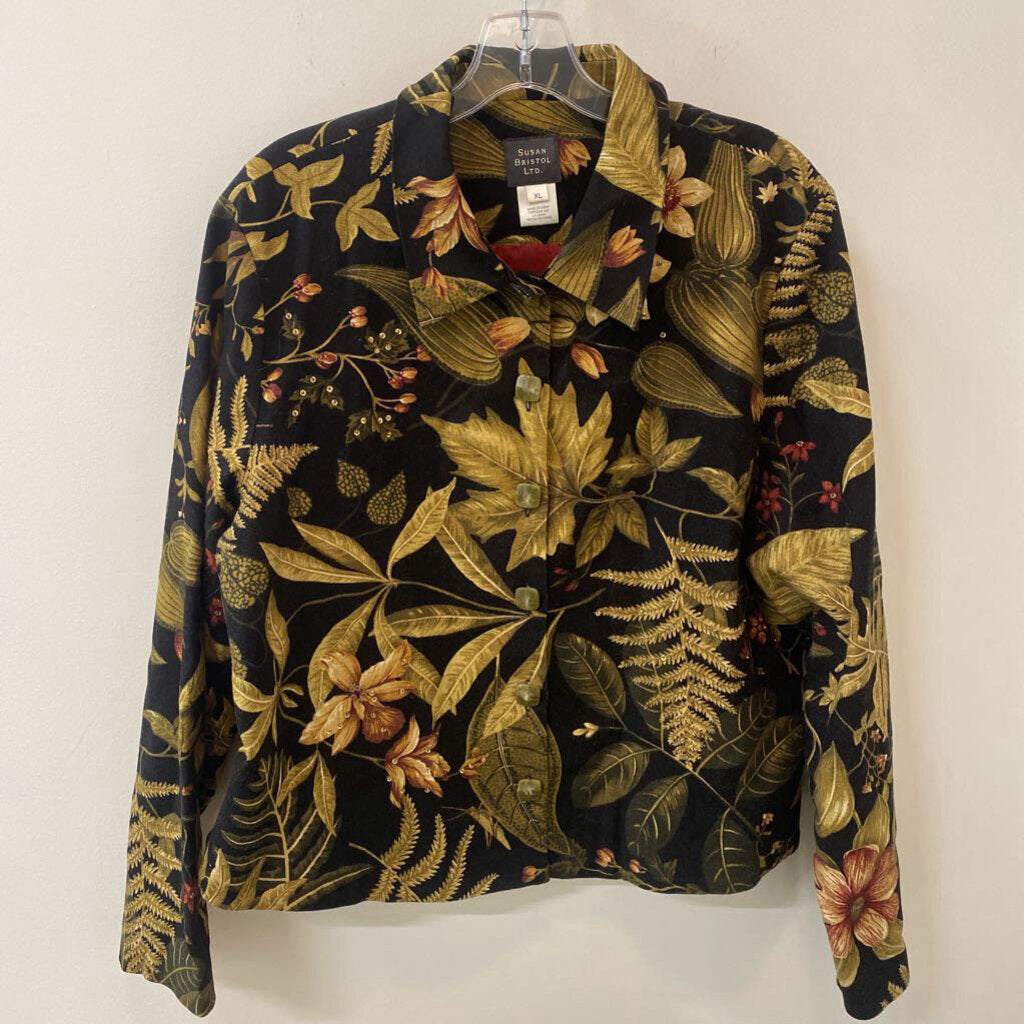 SUSAN BRISTOL - BLACK/GREEN FLORAL BUTTON-UP BLAZER
