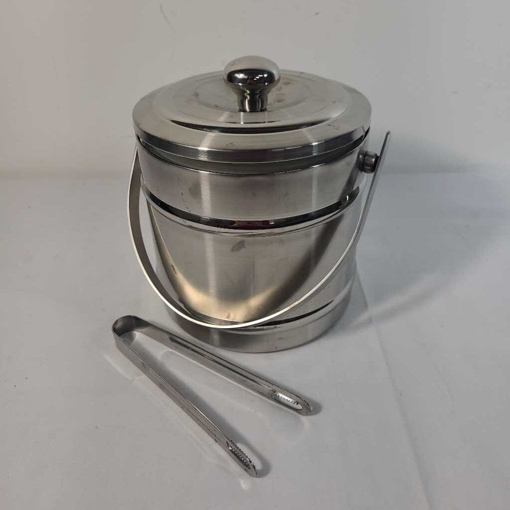 SILVER ICE BUCKET W/TONGS - BOX