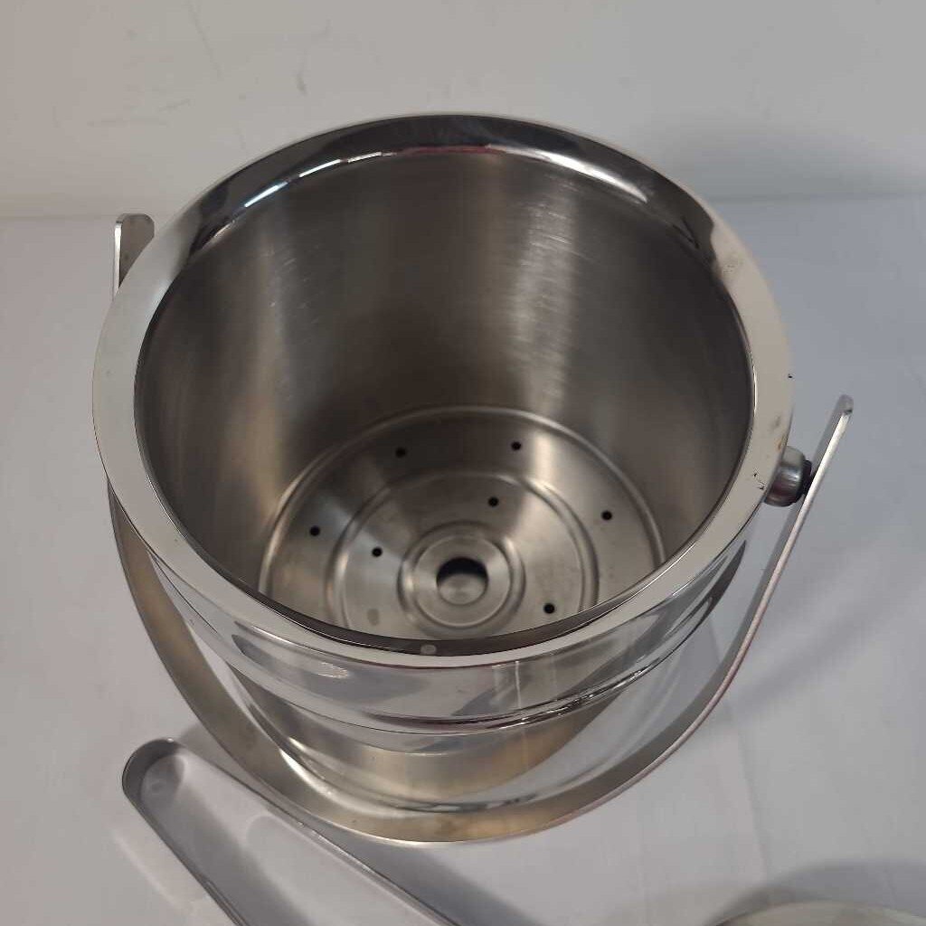 SILVER ICE BUCKET W/TONGS - BOX