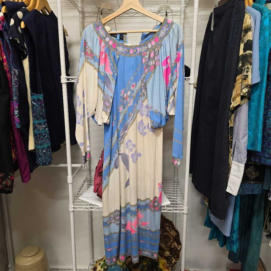 1960s Mr. Leonard France Silk Batwing Jewel Dress