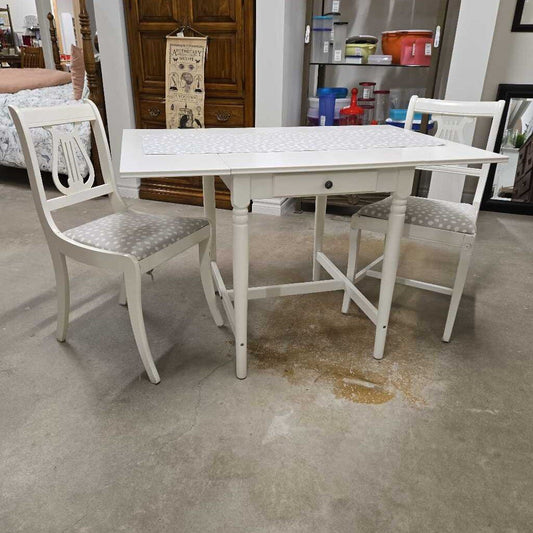 WHITE DROP LEAF TABLE + 2 CHAIRS