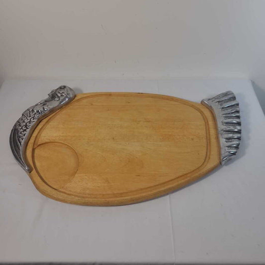 PEWTER TURKEY WOOD CARVING BOARD