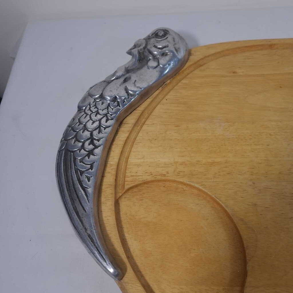 PEWTER TURKEY WOOD CARVING BOARD