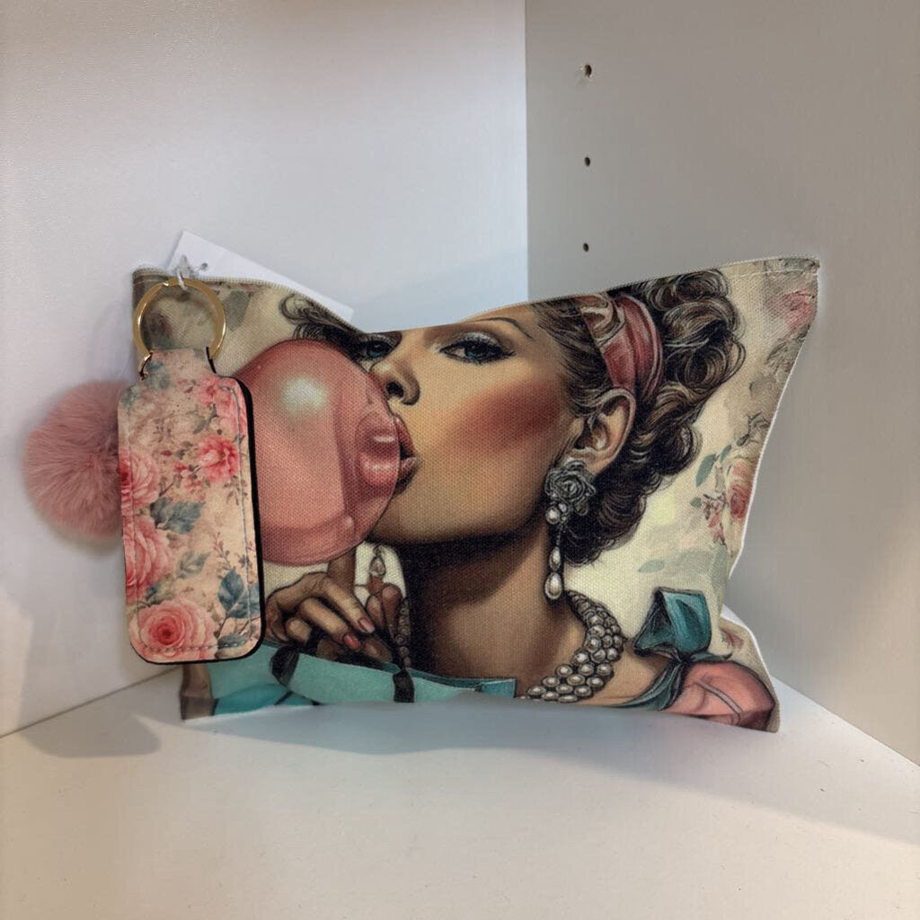 Makeup Bag with Lipstick Key Chain Holder