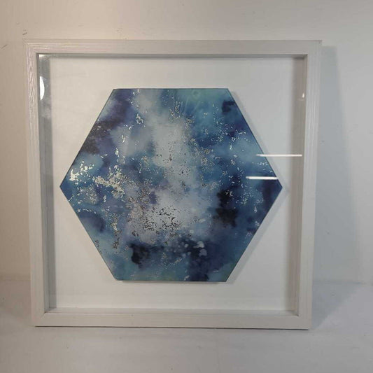 BLUE PAINTED GLASS ABSTRACT ART