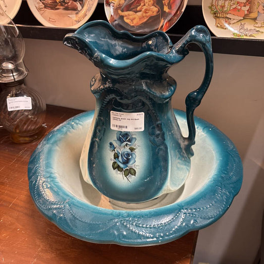 Ironstone Water Jug and Basin (Green)