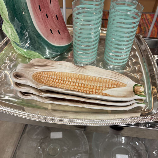 VINTAGE CERAMIC CORN ON THE COB DISHES - MADE IN JAPAN - SET OF 3