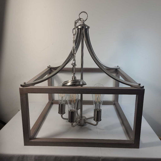 5 LIGHT BRUSHED NICKEL CHANDELIER W/ FAUX WOOD ACCENTS