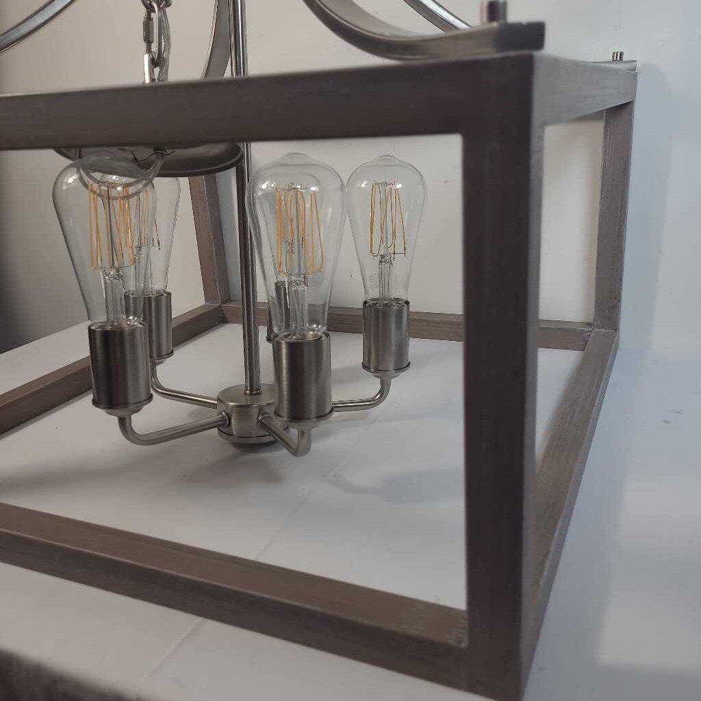 5 LIGHT BRUSHED NICKEL CHANDELIER W/ FAUX WOOD ACCENTS