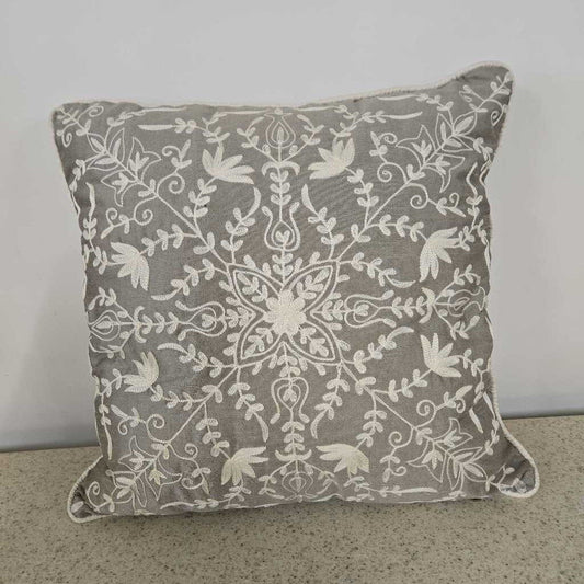 SILVER W/CREAM EMBROIDERY PILLOW